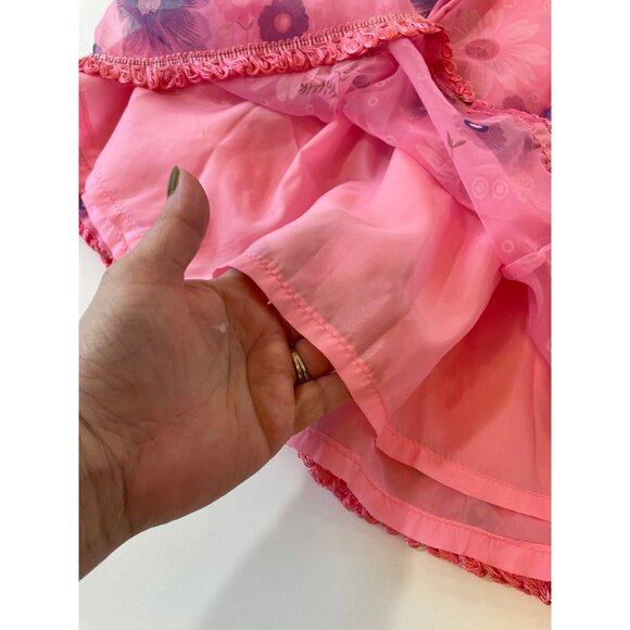 Vintage 70s valance curtain, pink, purple daisies, swag ruffled panel - Picture 9 of 10